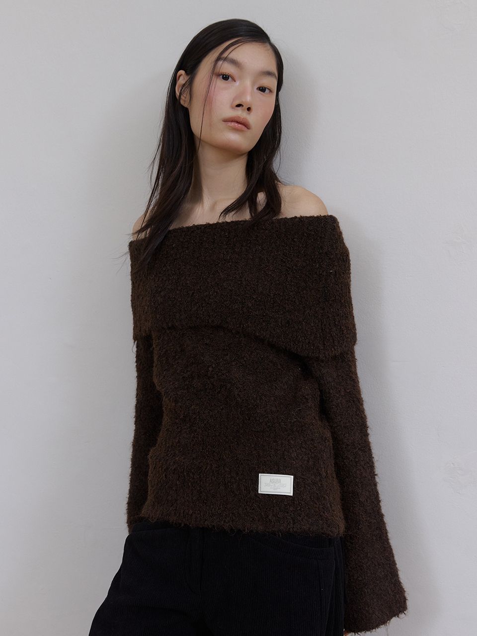 コージーウールオフショルダーニット（ブラウン） | ASURA | HANA(ハナ) #9