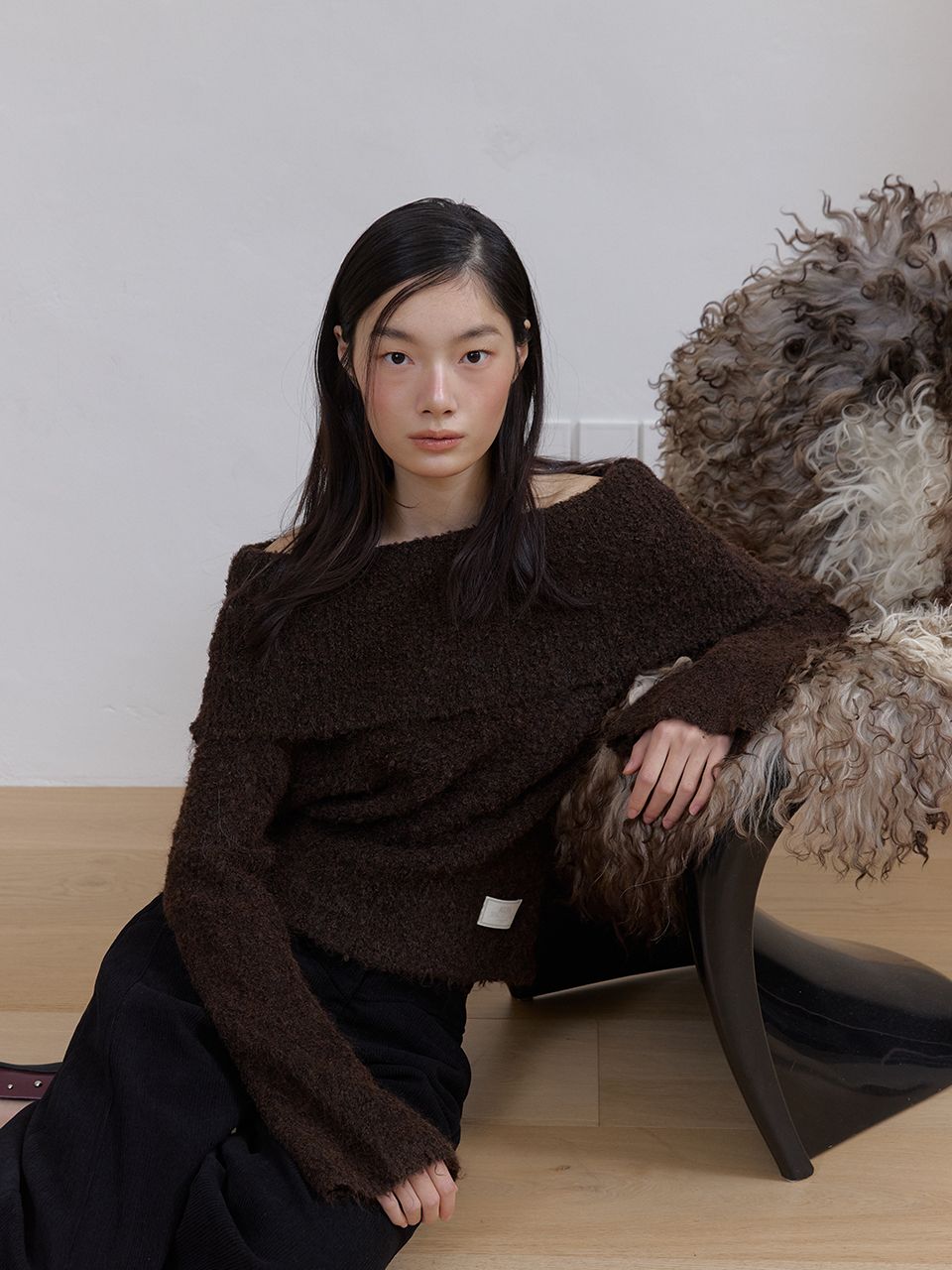 コージーウールオフショルダーニット（ブラウン） | ASURA | HANA(ハナ) #3