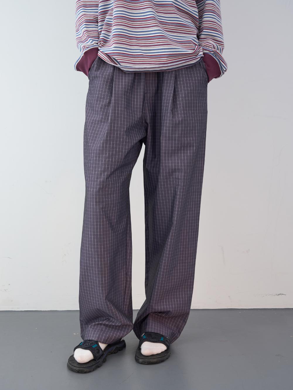 グロッシーチェックワイドバンディングパンツ (パープル) | ENZO BLUES | HANA(ハナ) #11