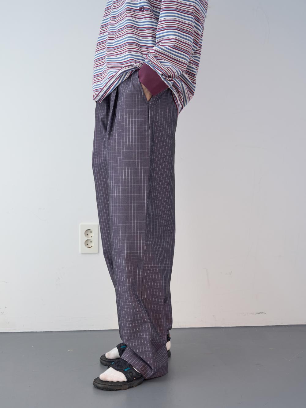 グロッシーチェックワイドバンディングパンツ (パープル) | ENZO BLUES | HANA(ハナ) #12