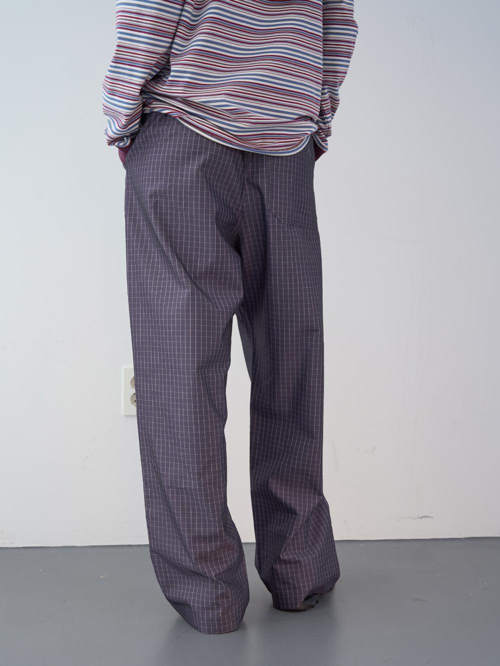 グロッシーチェックワイドバンディングパンツ (パープル) | ENZO BLUES | HANA(ハナ) #13
