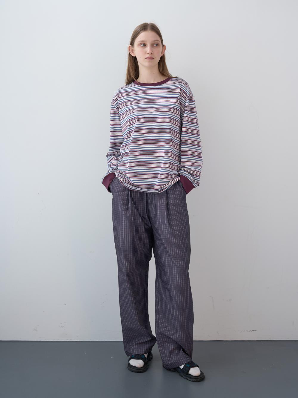 グロッシーチェックワイドバンディングパンツ (パープル) | ENZO BLUES | HANA(ハナ) #9