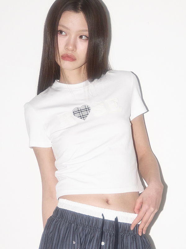 ローズチェックハートフィットTシャツ ホワイト（ブラック） | ILLIGO | HANA(ハナ) #2
