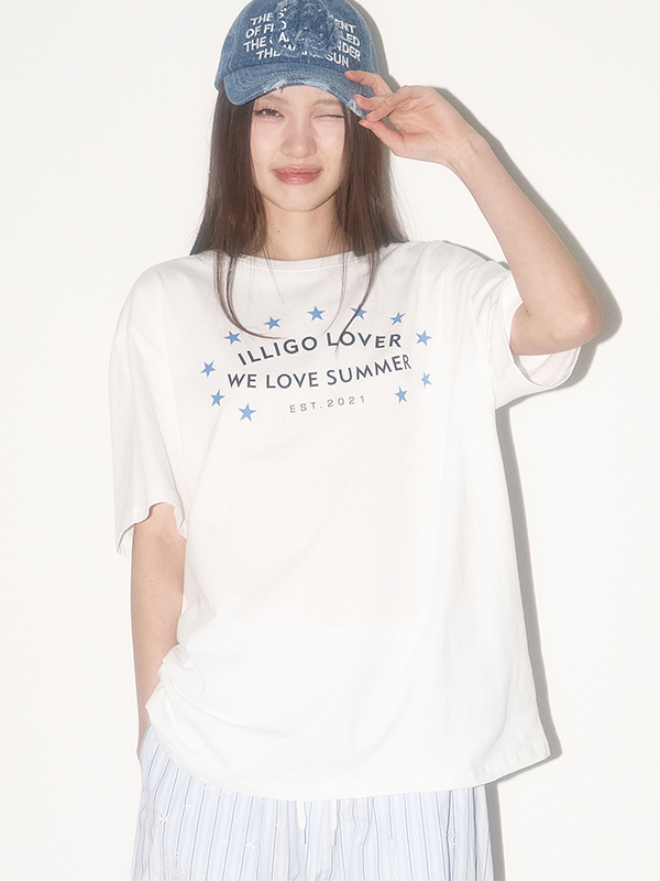 スターリングオーバーサイズフィットTシャツ ホワイト（ブルー） | ILLIGO | HANA(ハナ) #3