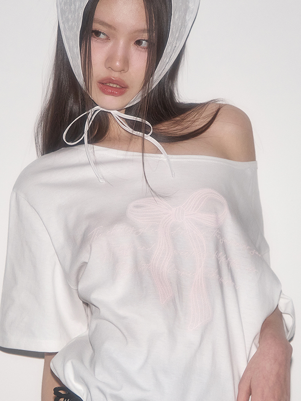 リボンシャーリング オフショルダーTシャツ（ホワイト） | ILLIGO | HANA(ハナ) #2