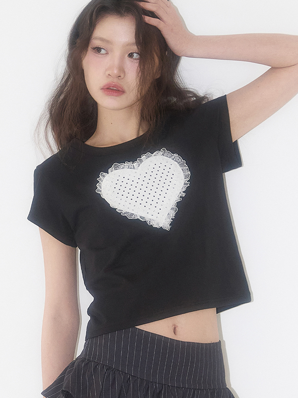 レースハートドットTシャツ（ブラック） | ILLIGO | HANA(ハナ) #2