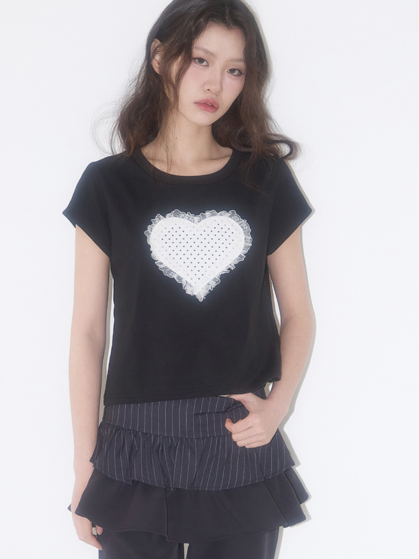 レースハートドットTシャツ（ブラック） | ILLIGO | HANA(ハナ) #3