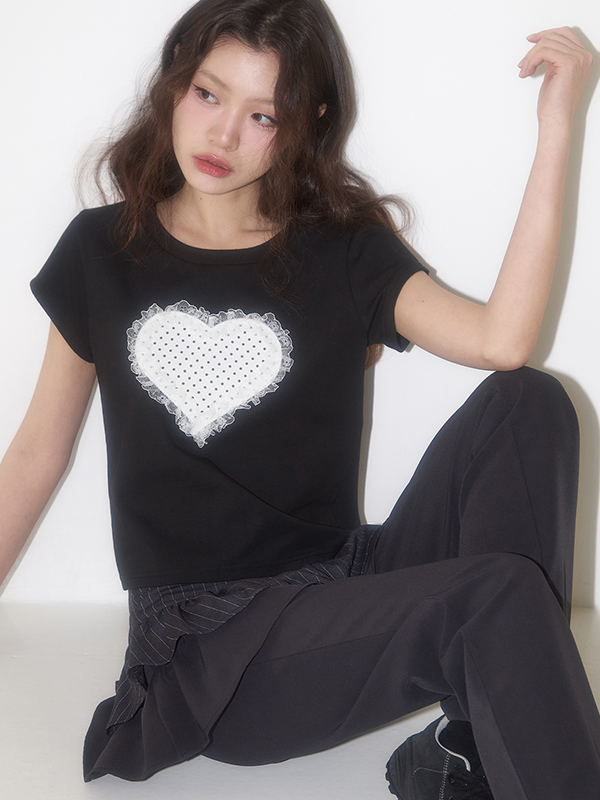 レースハートドットTシャツ（ブラック） | ILLIGO | HANA(ハナ) #4