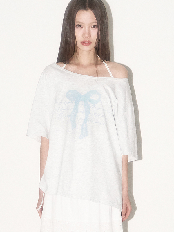 リボンシャーリング オフショルダーTシャツ（メランジ） | ILLIGO | HANA(ハナ) #4