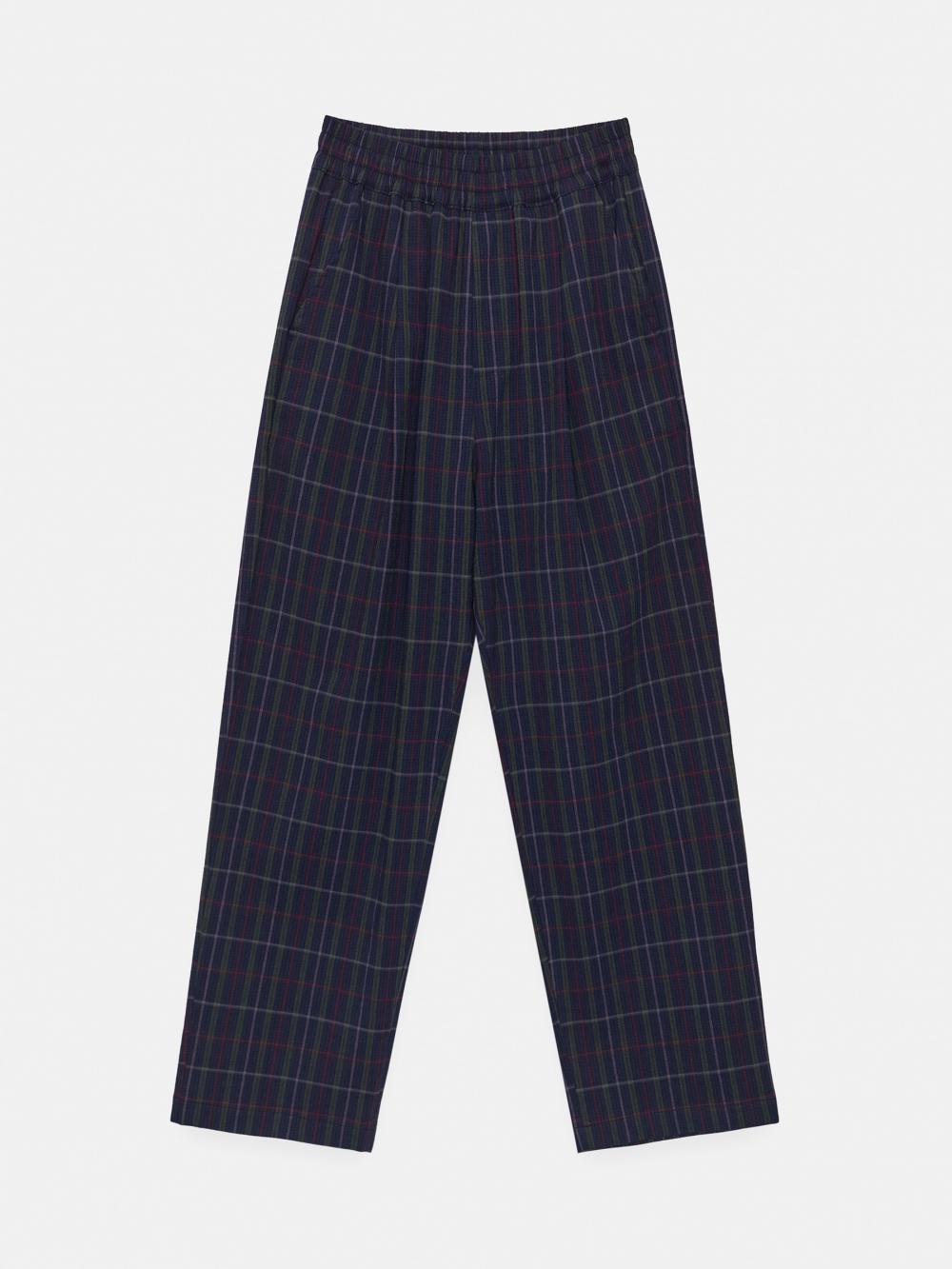 シアサッカーチェックワイドバンディングパンツ (ネイビー) | ENZO BLUES | HANA(ハナ) #14