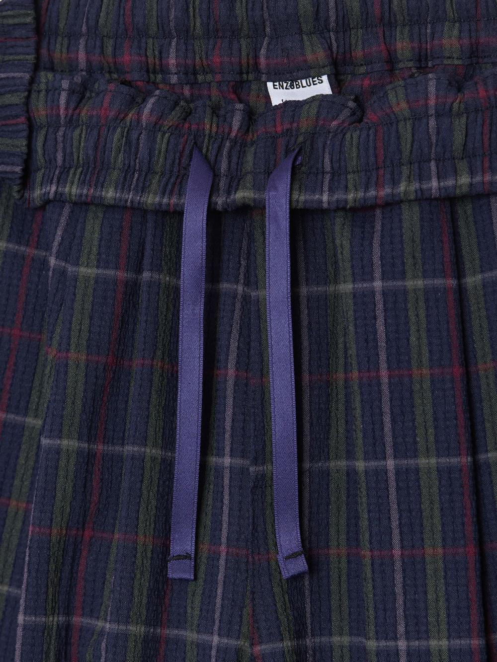 シアサッカーチェックワイドバンディングパンツ (ネイビー) | ENZO BLUES | HANA(ハナ) #17