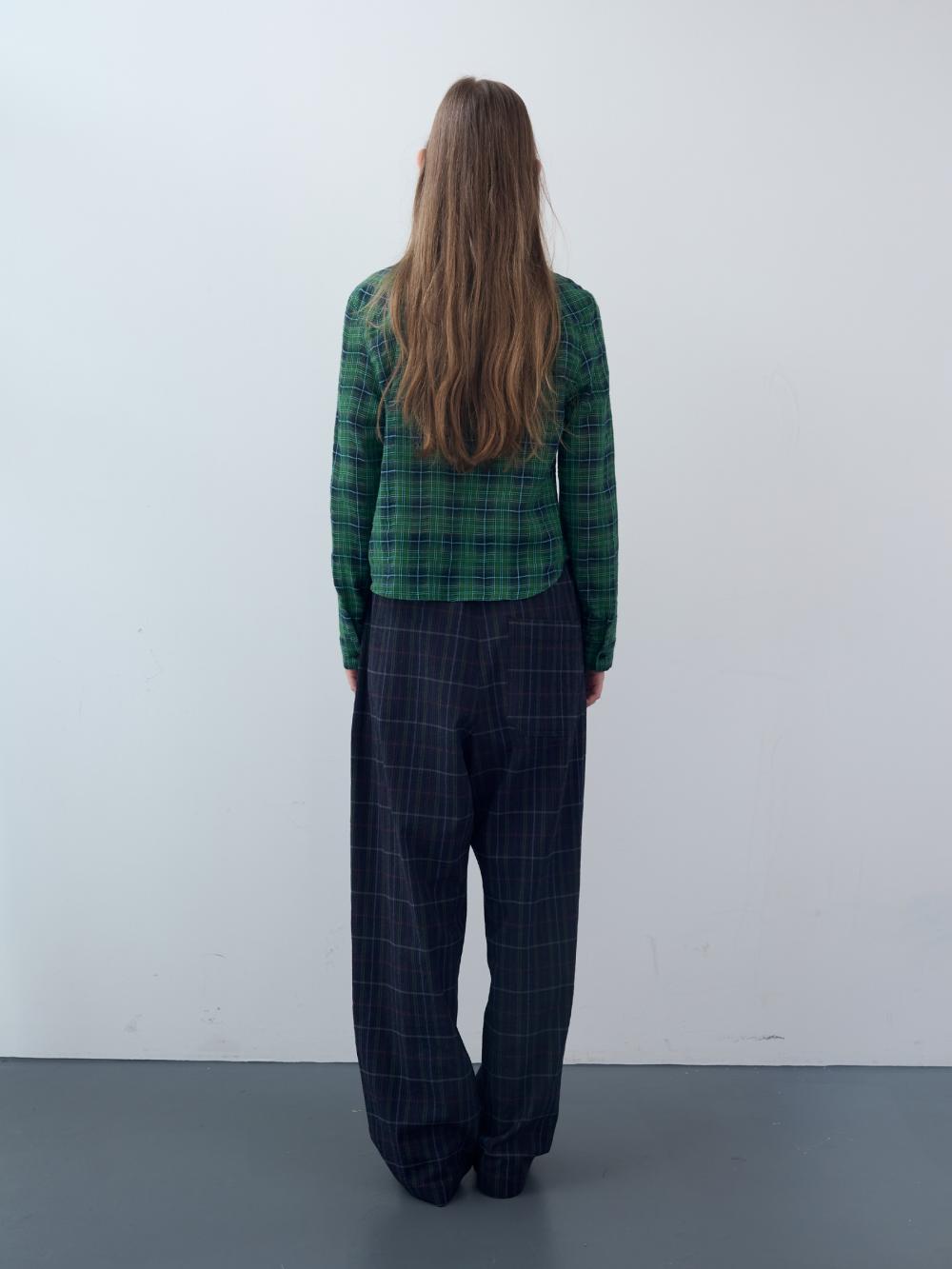 シアサッカーチェックワイドバンディングパンツ (ネイビー) | ENZO BLUES | HANA(ハナ) #9