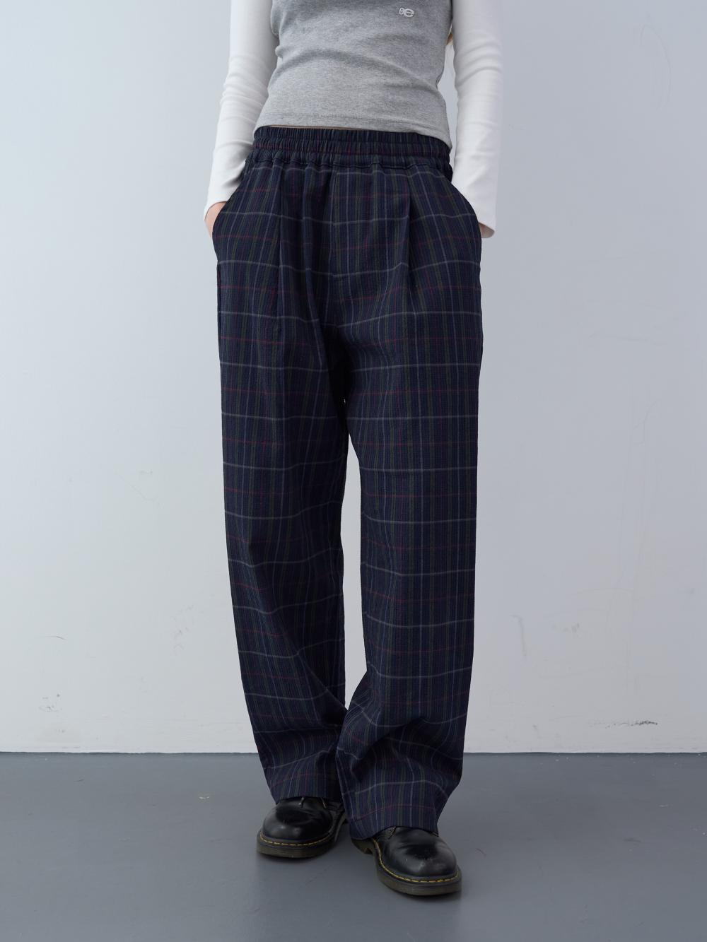 シアサッカーチェックワイドバンディングパンツ (ネイビー) | ENZO BLUES | HANA(ハナ) #11