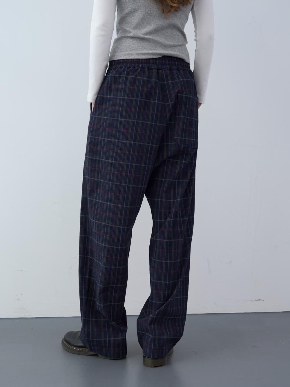 シアサッカーチェックワイドバンディングパンツ (ネイビー) | ENZO BLUES | HANA(ハナ) #13