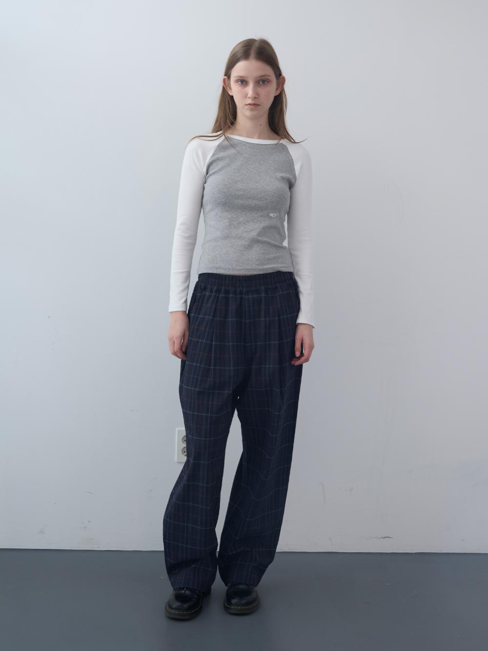 シアサッカーチェックワイドバンディングパンツ (ネイビー) | ENZO BLUES | HANA(ハナ) #5
