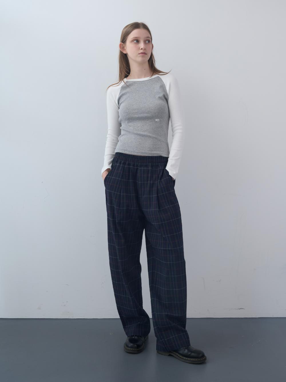 シアサッカーチェックワイドバンディングパンツ (ネイビー) | ENZO BLUES | HANA(ハナ) #6