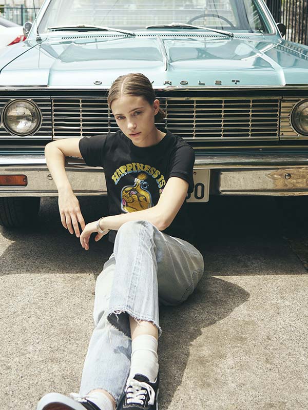 クロップ ハッピー ファッツ Tシャツ_ブラック | BONRROW | HANA(ハナ) #6
