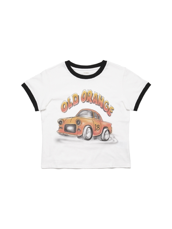 クロップ オールド オレンジ Tシャツ_ホワイト | BONRROW | HANA(ハナ) #2