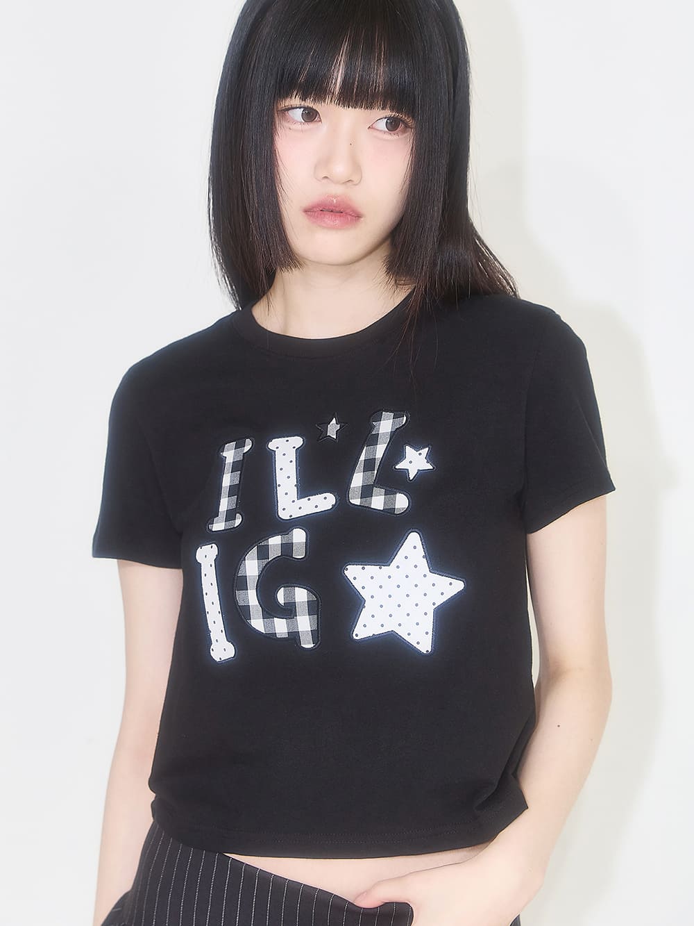 チェックアップリケ ルーズクロップTシャツ（ブラック） | ILLIGO | HANA(ハナ) #3