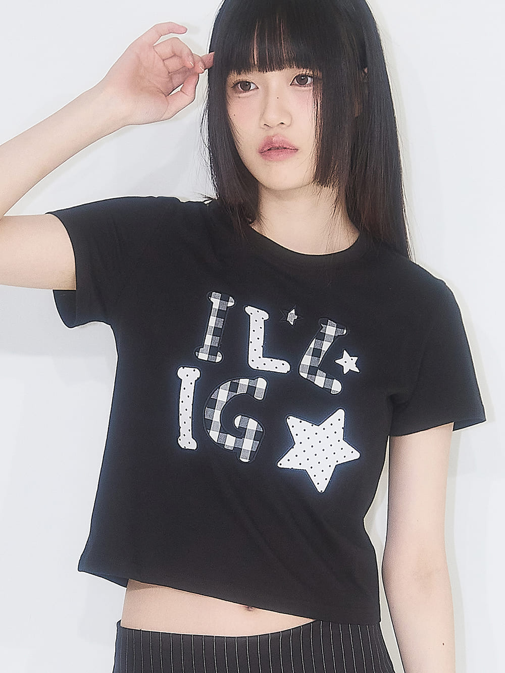 チェックアップリケ ルーズクロップTシャツ（ブラック） | ILLIGO | HANA(ハナ) #4