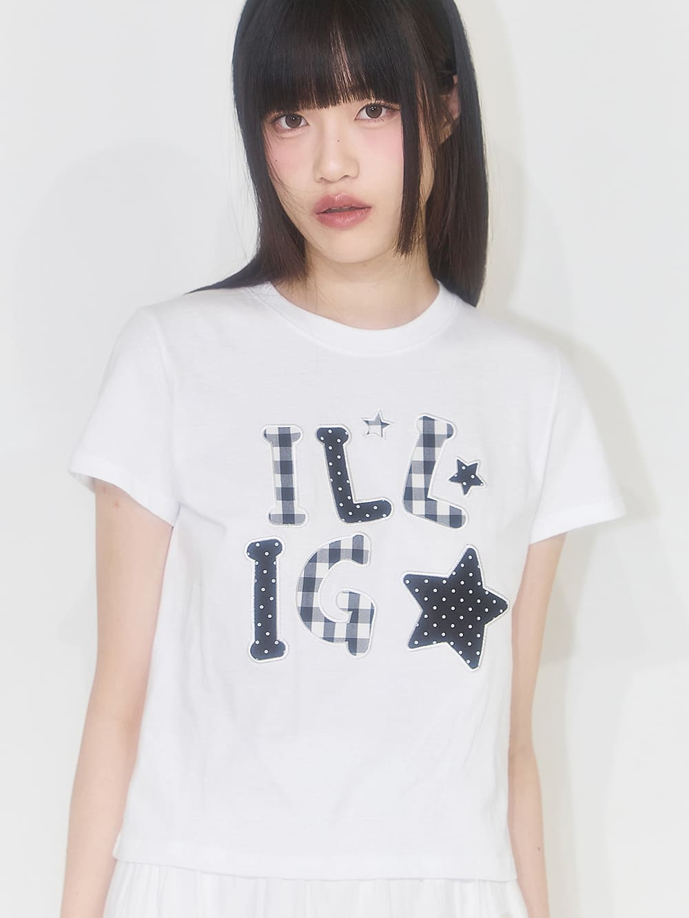 チェックアップリケ ルーズクロップTシャツ（ホワイト） | ILLIGO | HANA(ハナ) #3