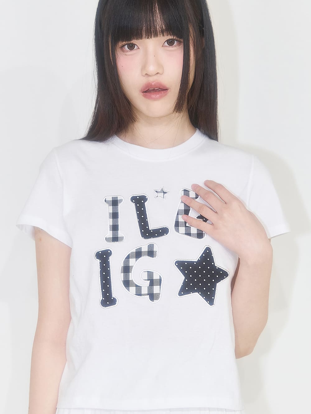 チェックアップリケ ルーズクロップTシャツ（ホワイト） | ILLIGO | HANA(ハナ) #4