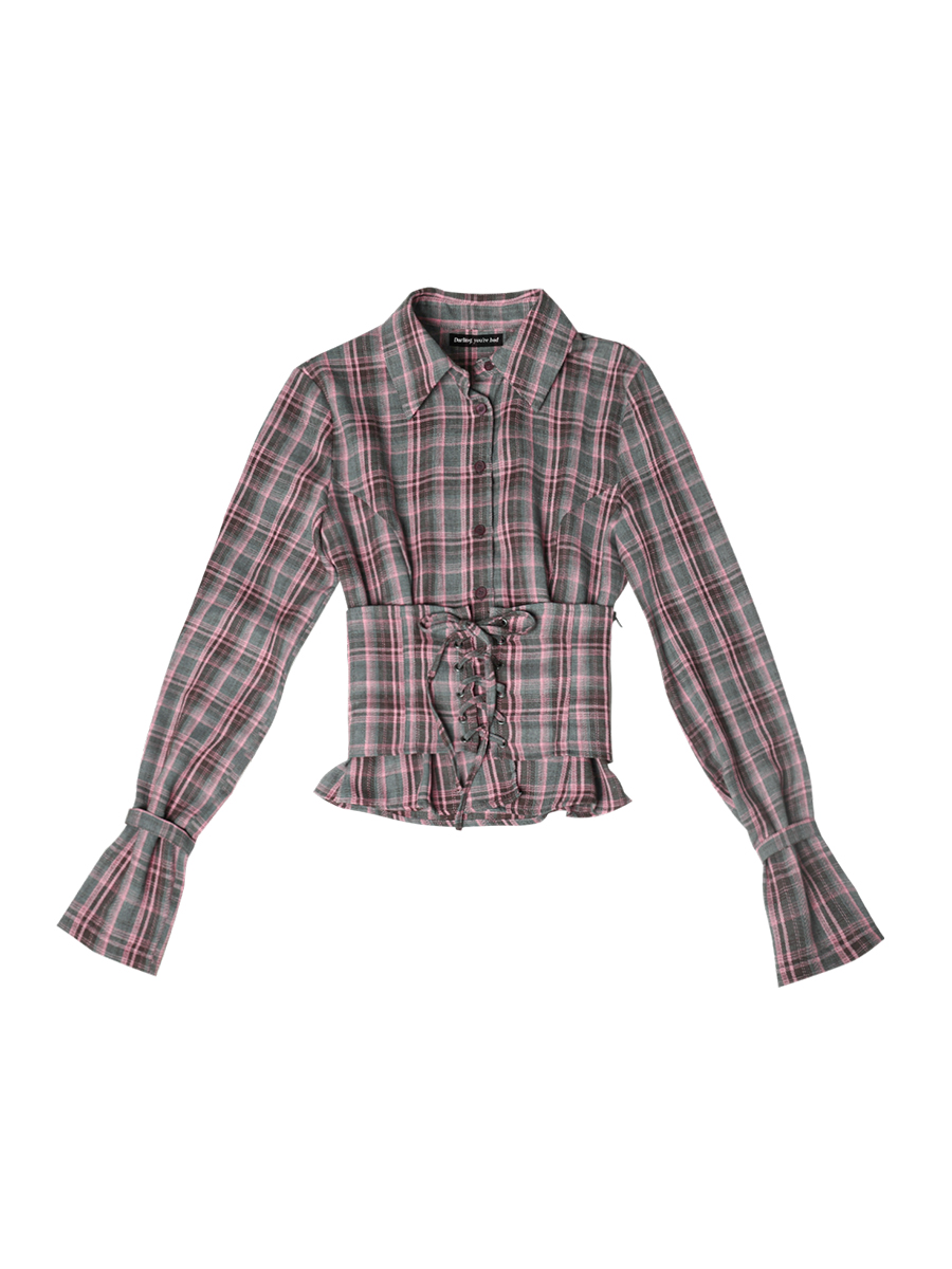 チェックコルセットシャツ #ピンクグレー | Darling You Are Bad | HANA(ハナ) #1