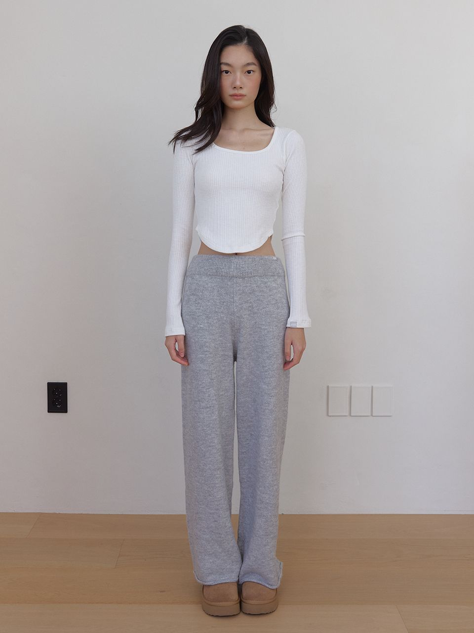 AS BASIC ニットワイドパンツ (グレー) | ASURA | HANA(ハナ) #1