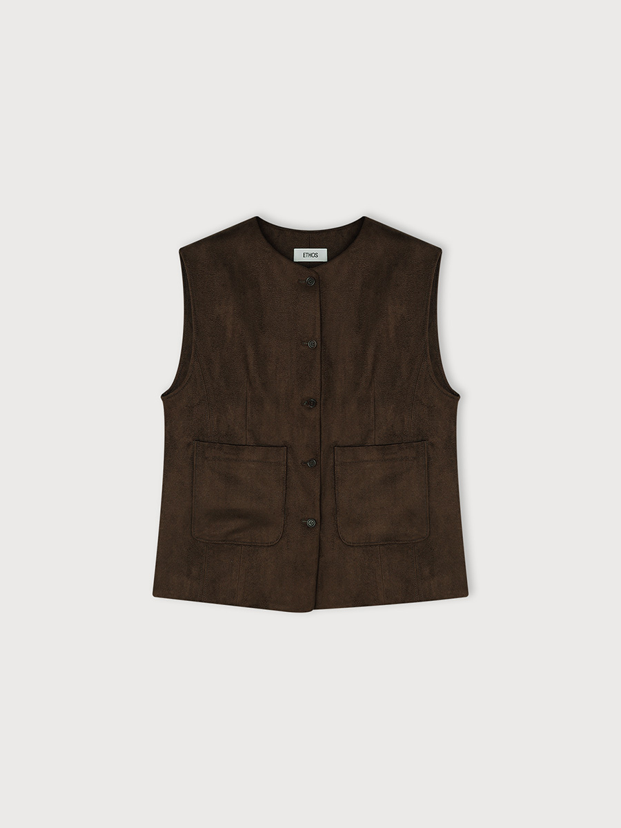 COTTON SUEDE VEST_DARK BROWN | ETHOS | HANA(ハナ) #1
