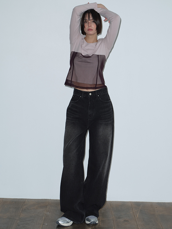 リベットワイドデニムパンツ（ブラック） | Margarin Fingers | HANA(ハナ) #1