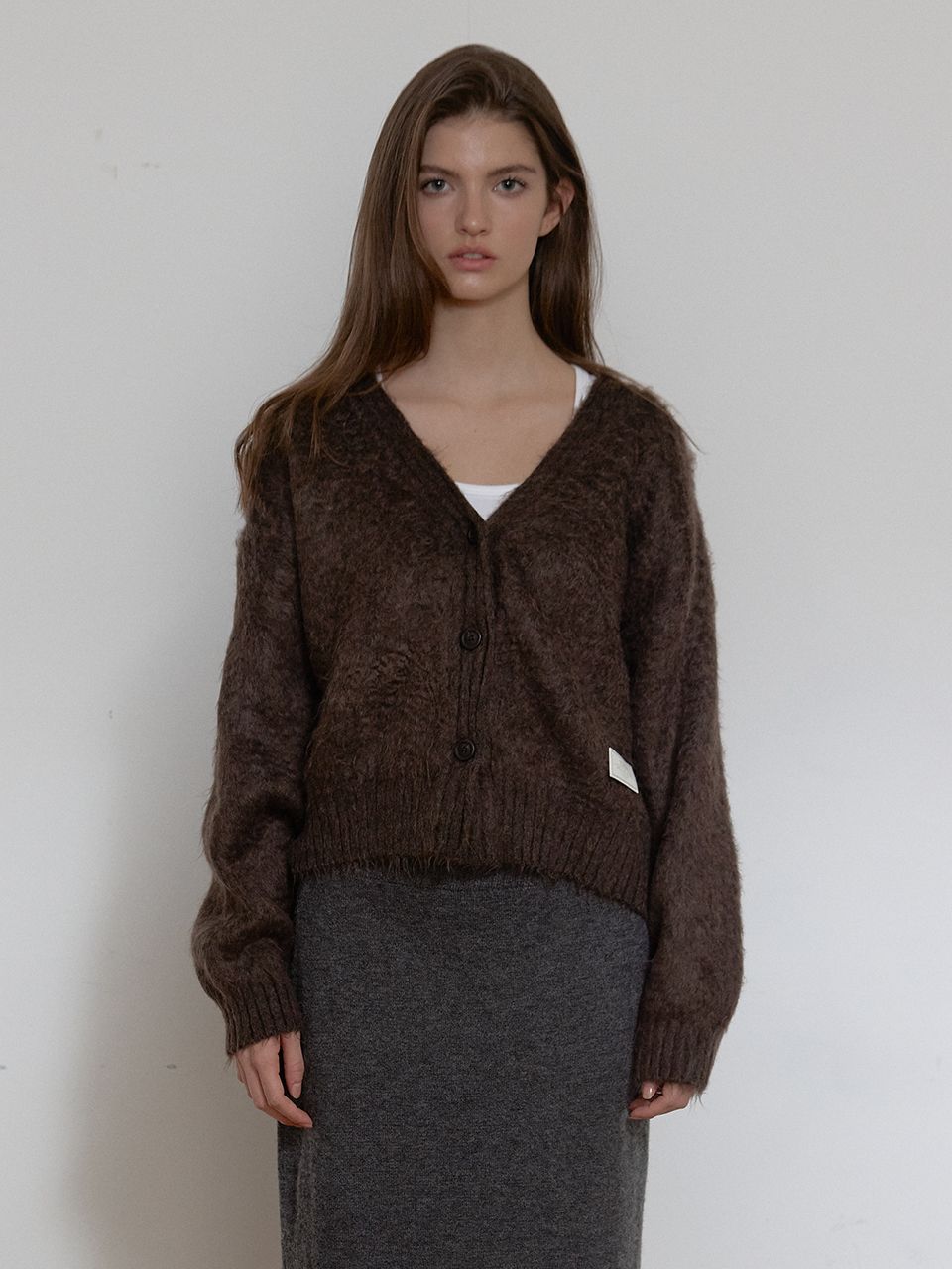 ヘアリーブラシ ショートカーディガン (ブラウン) | ASURA | HANA(ハナ)