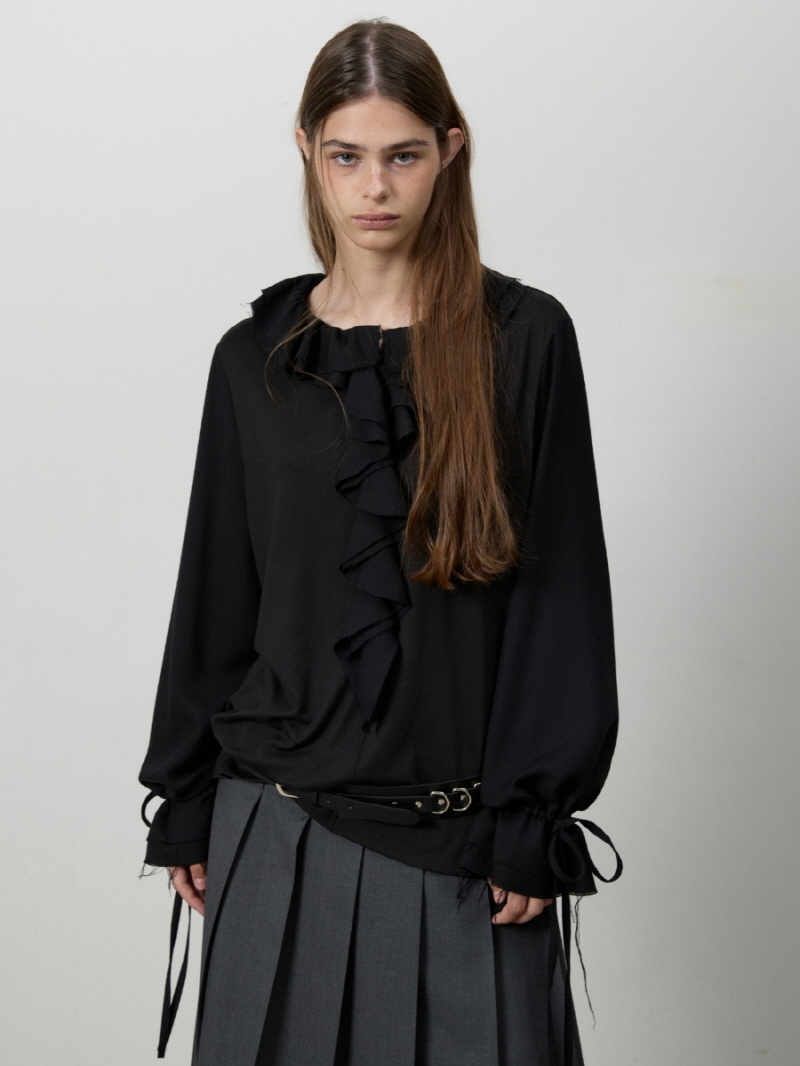 シャーリングフリンジブラウス（ブラック） | THREE TO EIGHTY | HANA(ハナ) #1