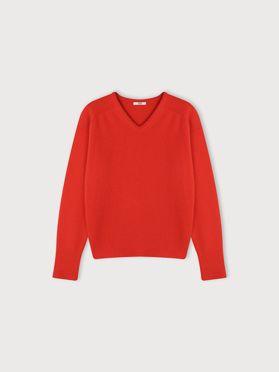 GEELONG V-NECK KNIT_SCARLET | ETHOS | HANA(ハナ) #1
