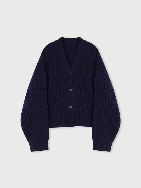 デストロイド ラウンドウールニット カーディガン_[ブラック] | LECYTO