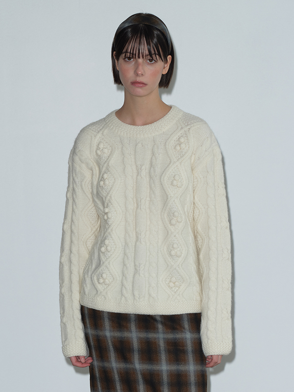 アーガイルポンポンニット（アイボリー） | Margarin Fingers | HANA(ハナ) #1