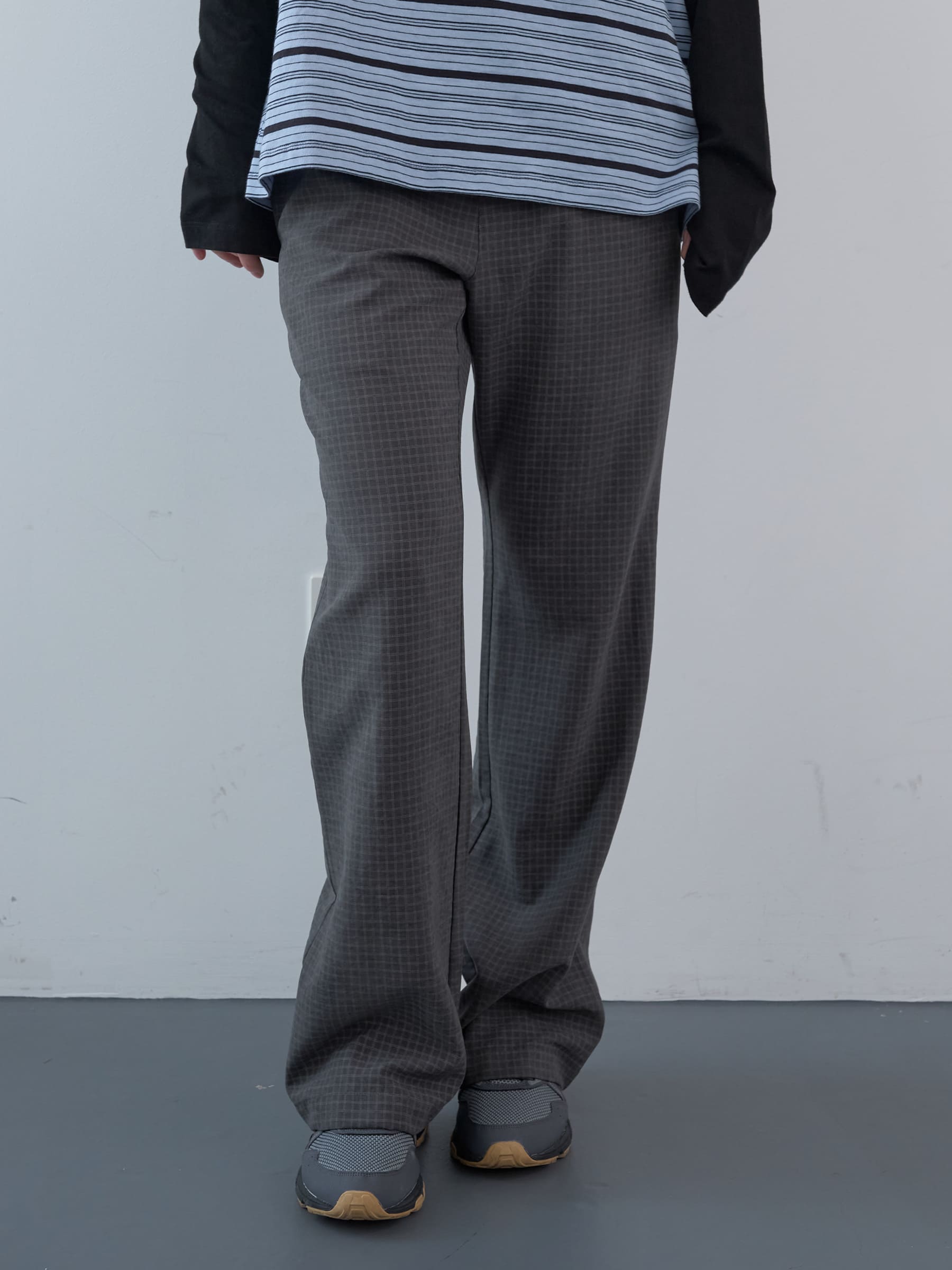 マットチェックバンディングブーツカットパンツ (グレー) | ENZO BLUES | HANA(ハナ) #1