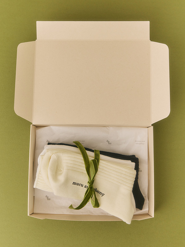 [プレゼント用包装] ロゴニットコットンソックス [3PACK] | mucu and ebony | HANA(ハナ) #1