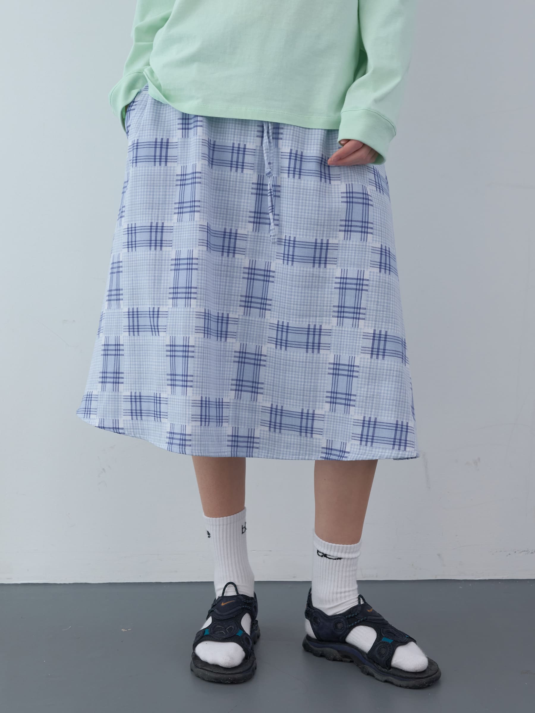 ミックスチェックバンディングスカート（スカイ） | ENZO BLUES | HANA(ハナ) #1