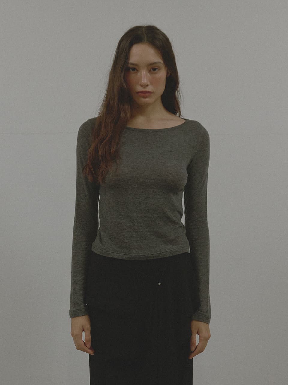 AS BASIC ボートネックTシャツ (チャコール) | ASURA | HANA(ハナ) #1