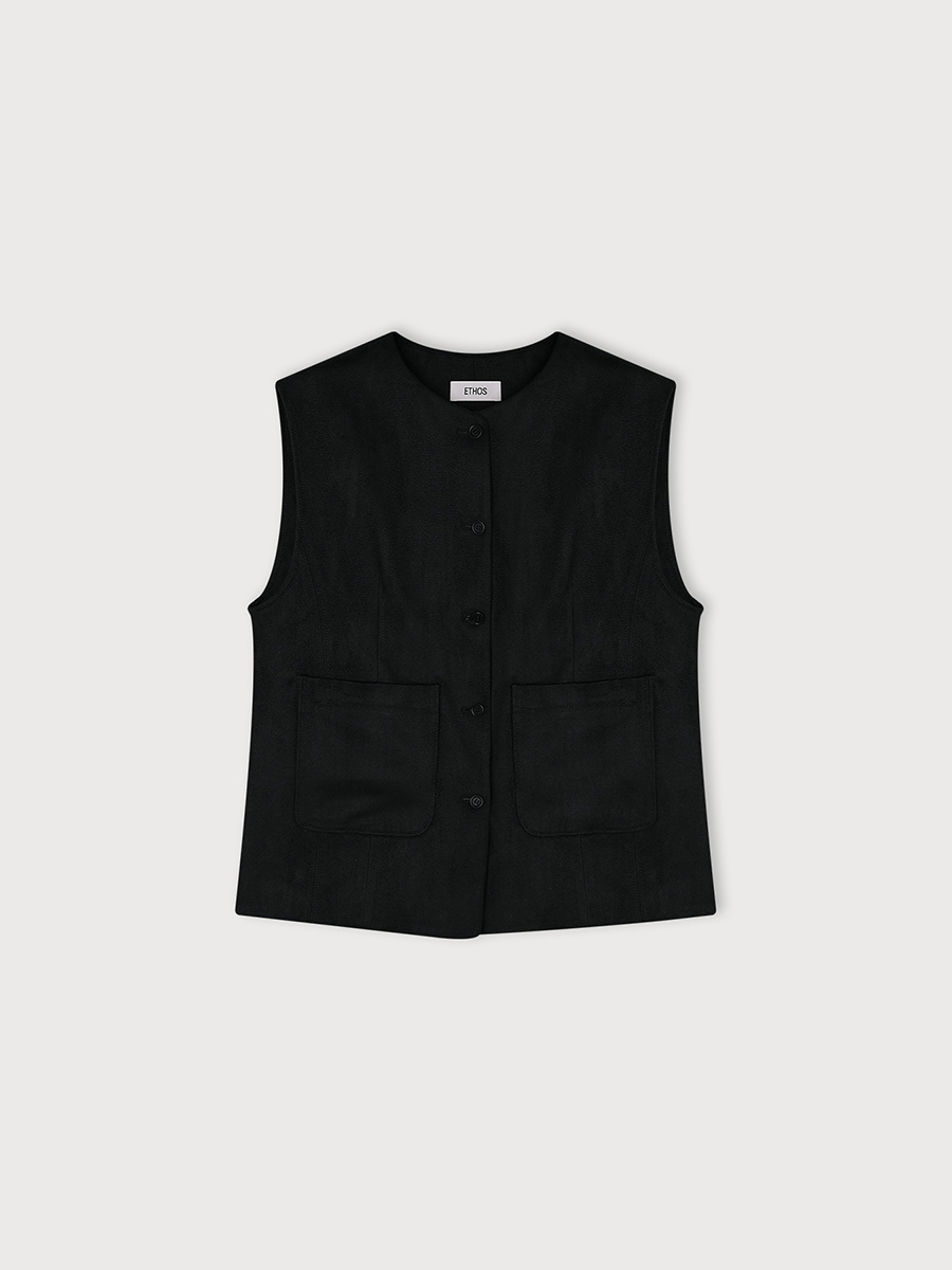 COTTON SUEDE VEST_BLACK | ETHOS | HANA(ハナ) #1