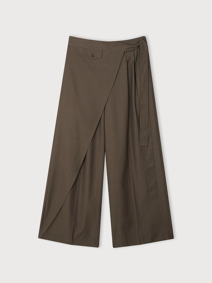 STRAP FLARE WIDE PANTS_ASH KHAKI | ETHOS | HANA(ハナ) #1