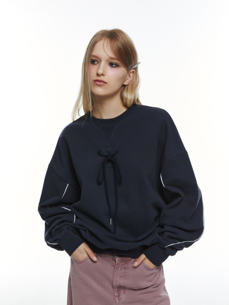 リボンオーバーフィット スウェットシャツ (ネイビー) | THREE TO EIGHTY | HANA(ハナ) #1