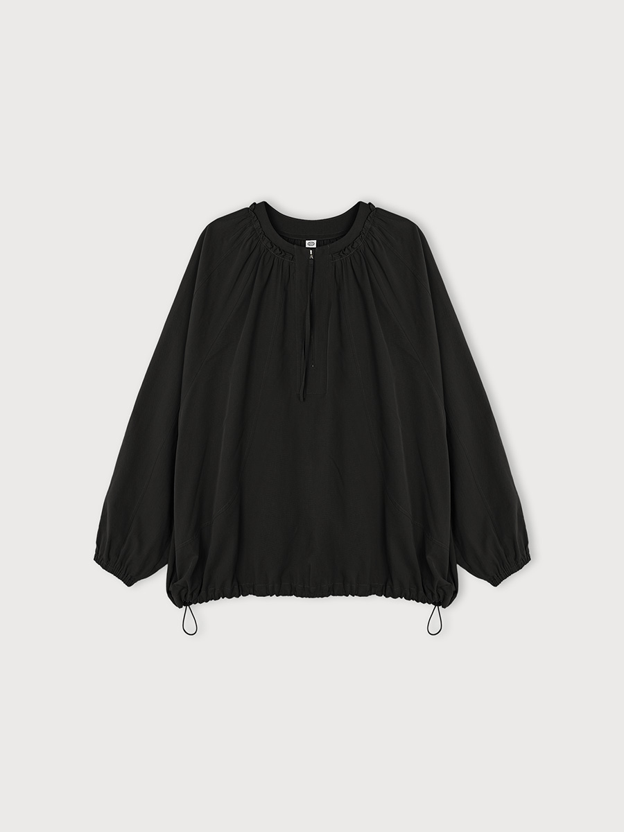 SHIRRING NECK ZIPPER BLOUSE_BLACK | ETHOS | HANA(ハナ) #1
