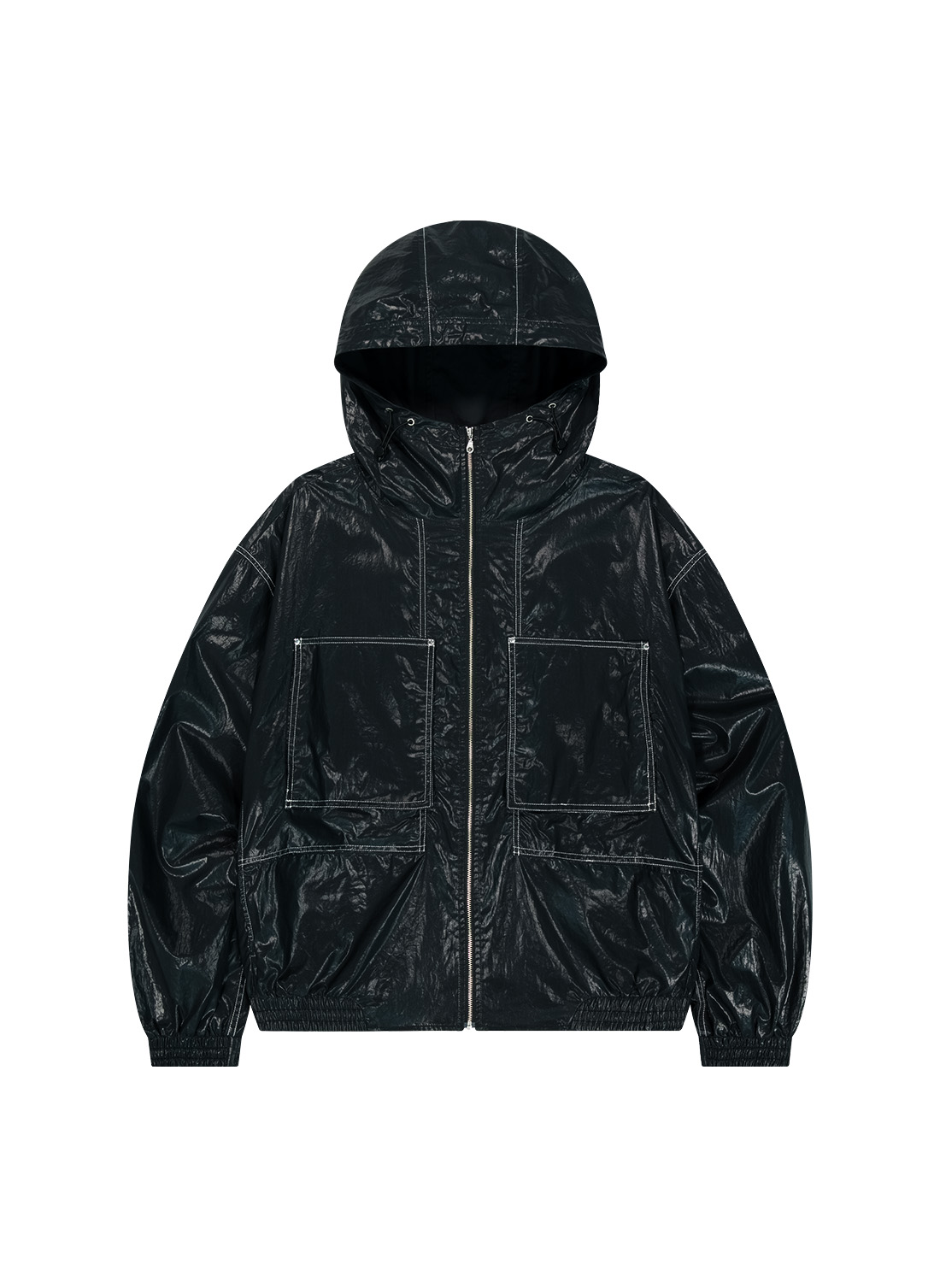 [UNISEX] コットンクロップフードジャケット-ブラック | OFFGRID | HANA(ハナ) #1