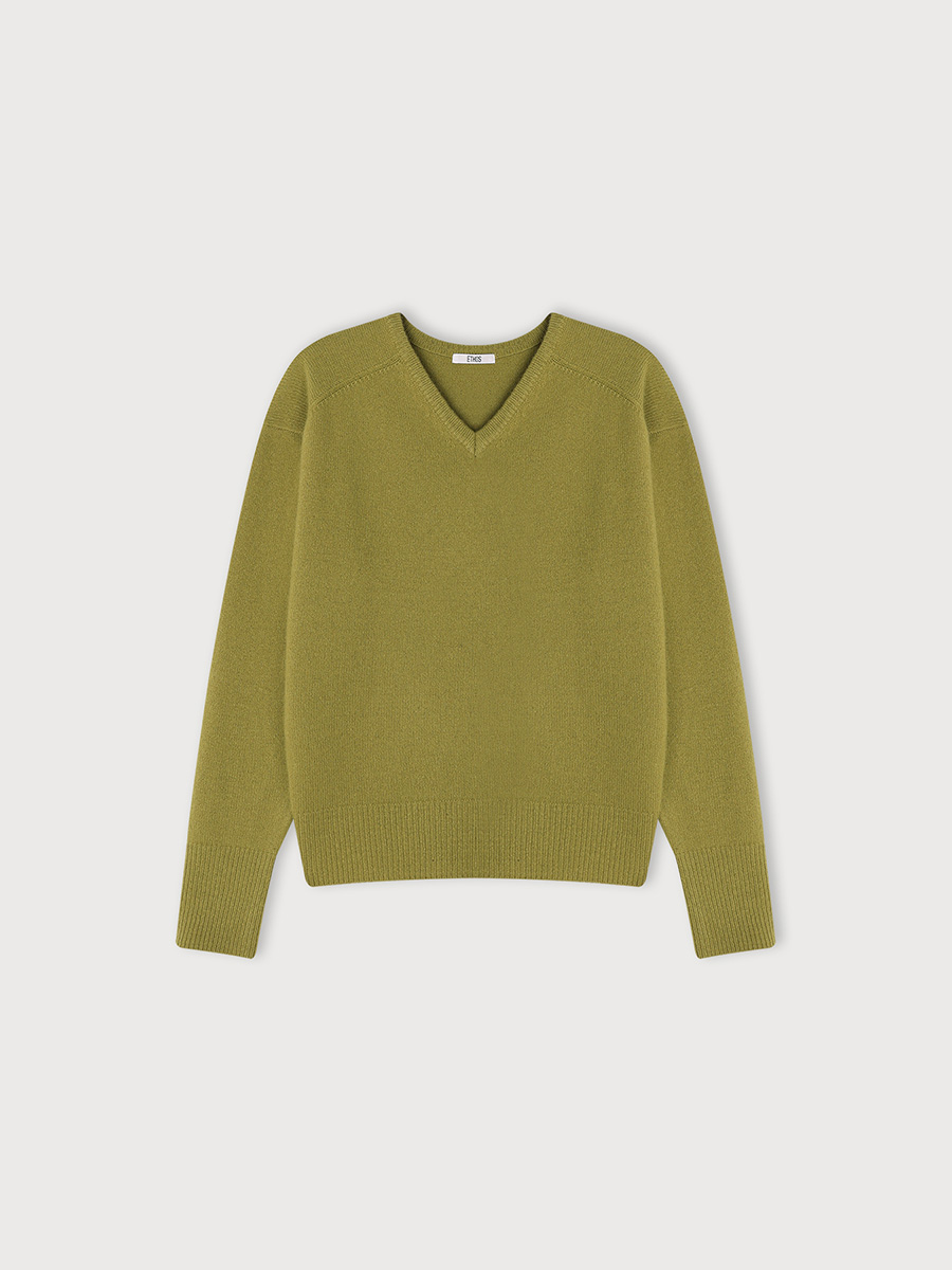 GEELONG V-NECK KNIT_OLIVE | ETHOS | HANA(ハナ) #1