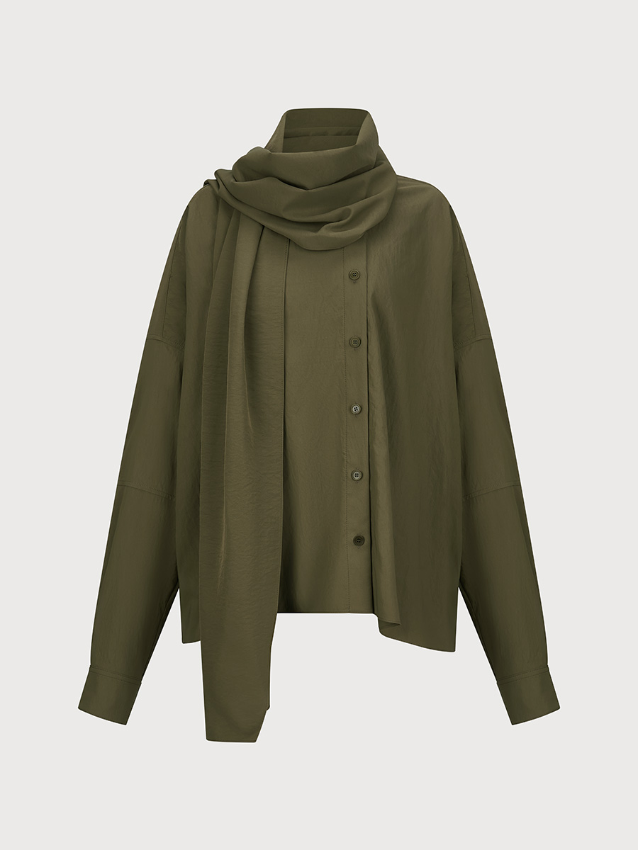 SCARF COLLAR BLOUSE_KHAKI | ETHOS | HANA(ハナ) #1
