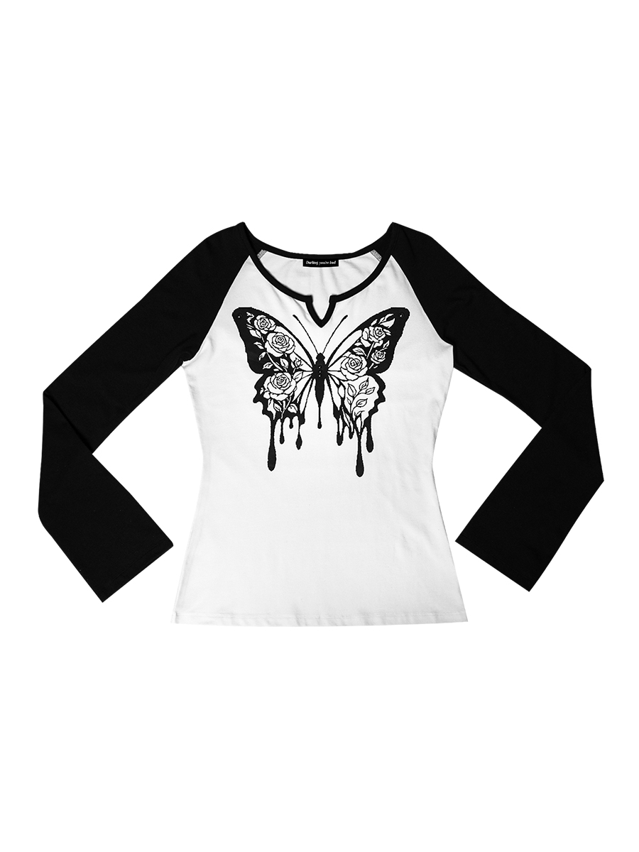 ローズバタフライラグランTシャツ #ブラックホワイト | Darling You Are Bad | HANA(ハナ) #1