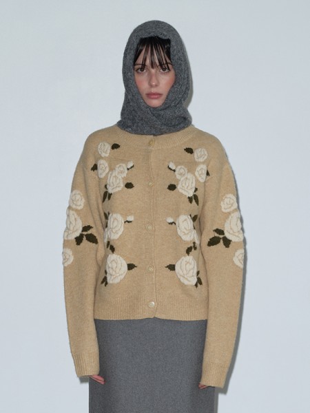 デストロイド ラウンドウールニット カーディガン_[ブラック] | LECYTO