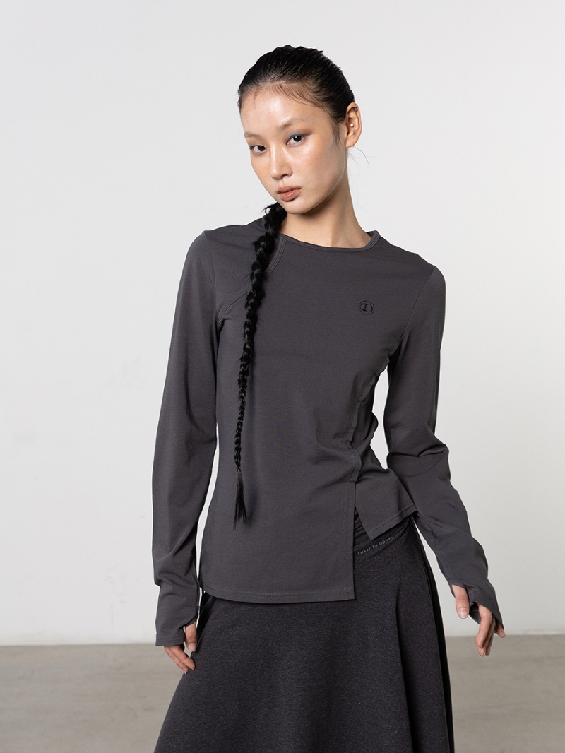 リブパネル クルーネックトップ（チャコール） | THREE TO EIGHTY | HANA(ハナ) #1