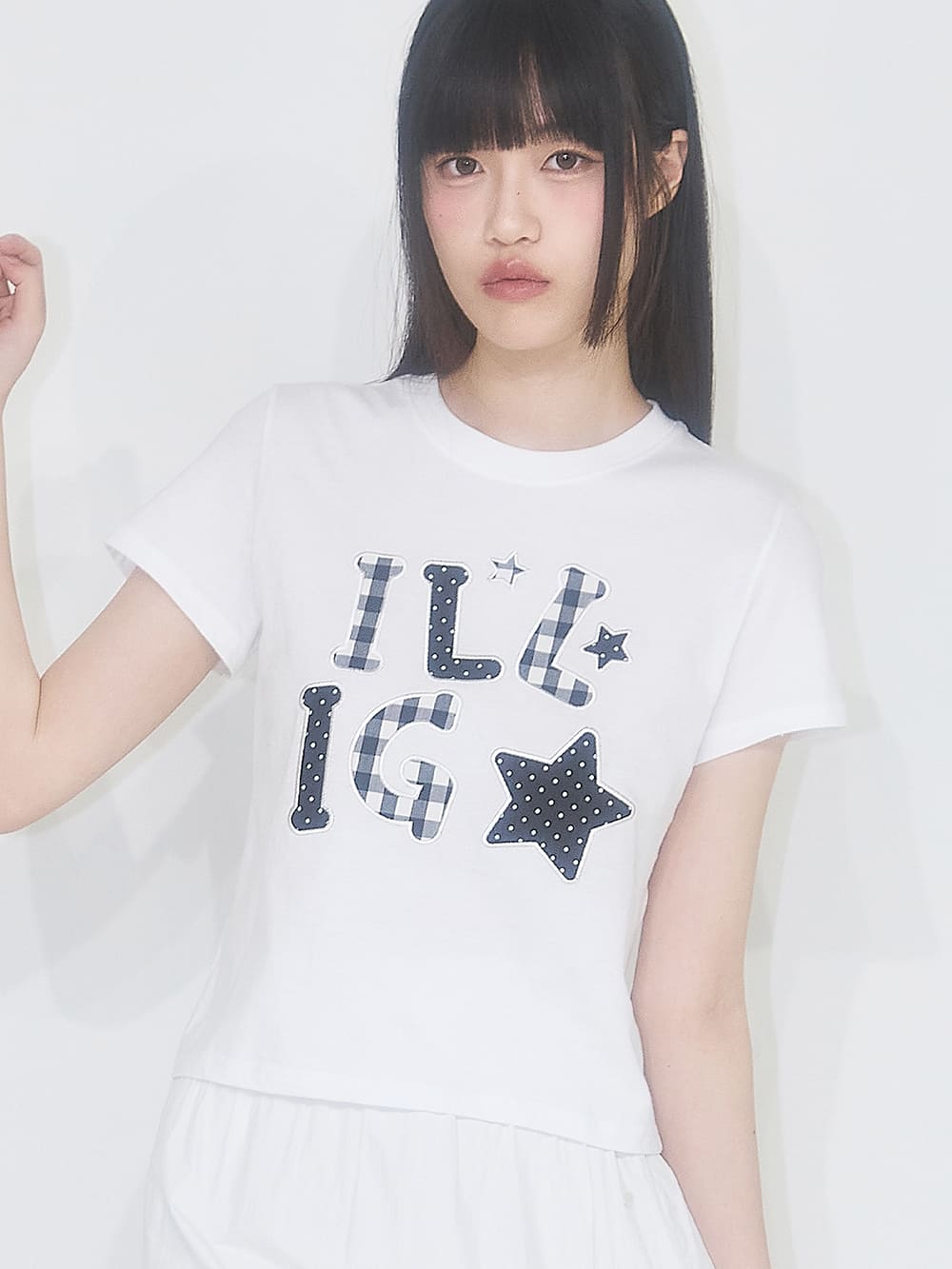 チェックアップリケ ルーズクロップTシャツ（ホワイト） | ILLIGO | HANA(ハナ) #1